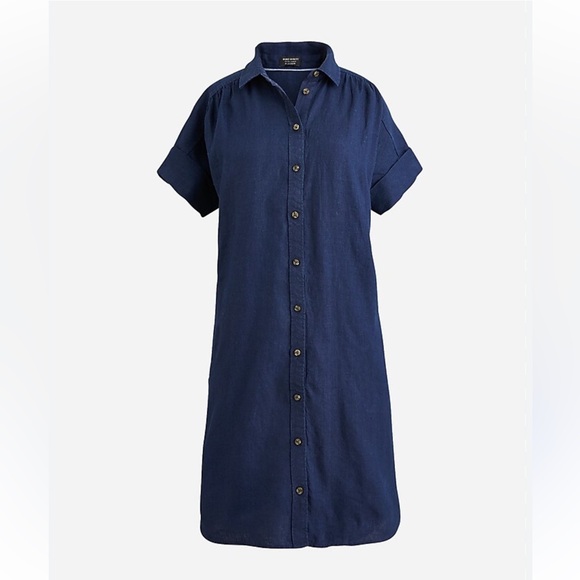 J. Crew Dresses & Skirts - Baird McNutt Irish Linen for J. Crew Navy Blue Button up shirt Dress Size XLT
